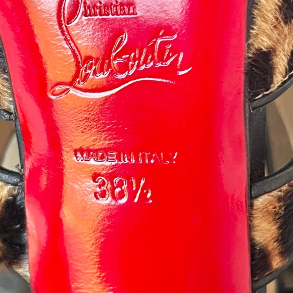 Christian loub Keny 120 Leopard Calf Hair Brown Black Gladiator Peep Toe 38 1/2 - Picture 16 of 16